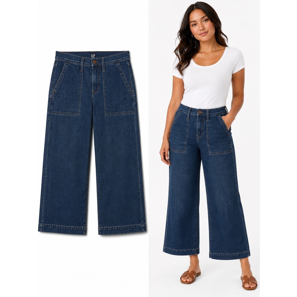 Gap Womens 25 Wide-Leg High Rise Patch Pocket Denim Jeans Medium Wash